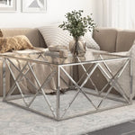 ZNTS Coffee Table Silver Stainless Steel and Tempered Glass 349977