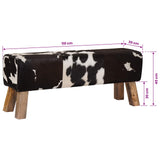 Bench 110 x 30 x 45 cm Real Leather Black and White 42042116
