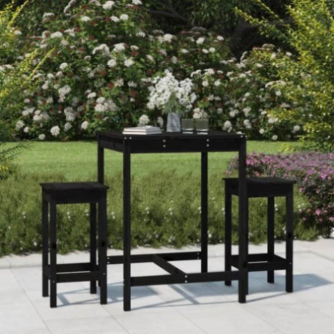 3 Piece Garden Bar Set Black Solid Wood Pine 3154729