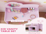 Kids Dressing Table with Mirror, Stool, Kids Vanity Table with Shelves, for Ages 3-8 Years, Purple T3398P422154