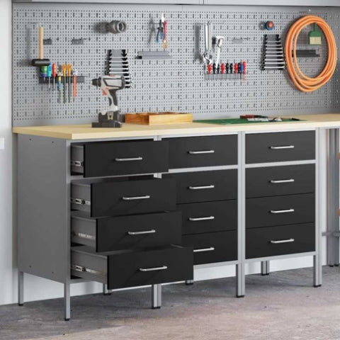 Work Cabinet with Drawer 3 pcs Black and Grey 150 x 55 x 85 cm 3321368