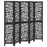 Room Divider 5 Panels Black Solid Wood Paulownia 358758