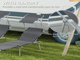 Sun Lounger Set of 2, Foldable, 4-Level Adjustable Backrest, Reclining Chair with Sun Shade, for T3398P325305