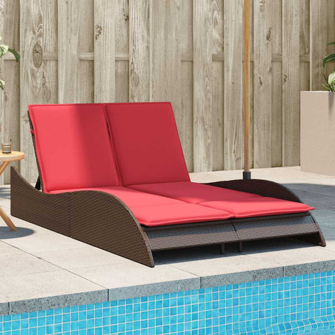 Sun Lounger with Cushions Brown 114x205x73 cm Poly Rattan 368294