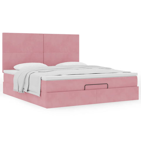 ZNTS Ottoman Bed with Mattresses Pink 160x200cm Velvet 3313414