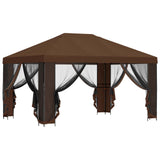 Garden Gazebo with Sidewalls 4 x 3 m Brown Polyester and Steel 900396
