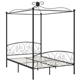 284477 Canopy Bed Frame without Mattress Black Metal 140x200 cm