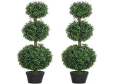 Set of 2 Decorative Artificial Trees, Topiary Ball-shaped Boxwood Trees in Pot, Fake Plants for Home T3398P343145