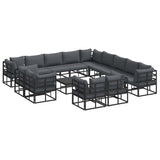 Garden Sofa Set with Cushion 14 pcs Black Aluminium 3378937