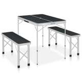 Folding Camping Table with 2 Benches Aluminium Grey 48183