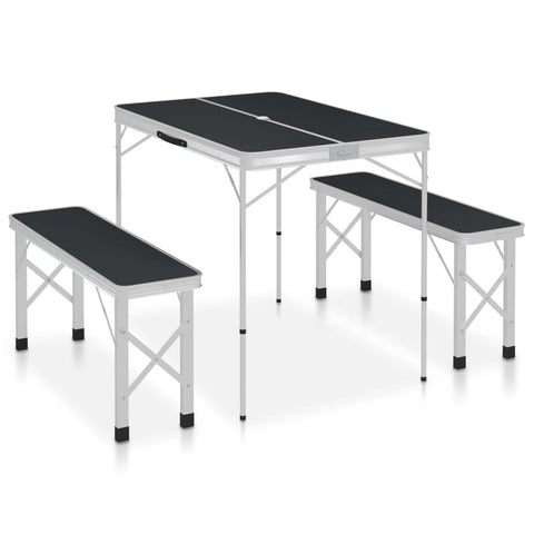 Folding Camping Table with 2 Benches Aluminium Grey 48183