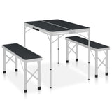 Folding Camping Table with 2 Benches Aluminium Grey 48183