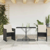 3 Piece Bistro Set with Cushions Black Poly Rattan 365062