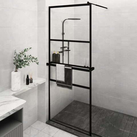 ZNTS Walk-in Shower Wall with Shelf Black 80x195 cm ESG Glass&Aluminium 3185447