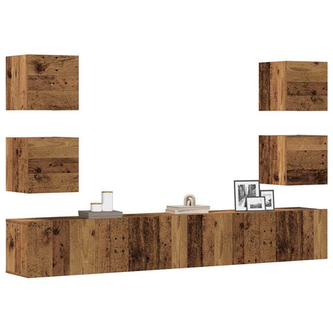 ZNTS Wall Mounted TV cabinets 6 pcs Old Wood Engineered Wood 3328969