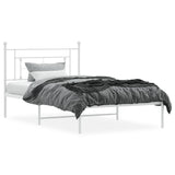 Metal Bed Frame without Mattress with Headboard White 107x203cm 374384