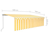 Manual Retractable Awning with Blind&LED 5x3m Yellow&White 3069343