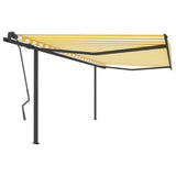 ZNTS Manual Retractable Awning with Posts 4x3.5 m Yellow and White 3070218