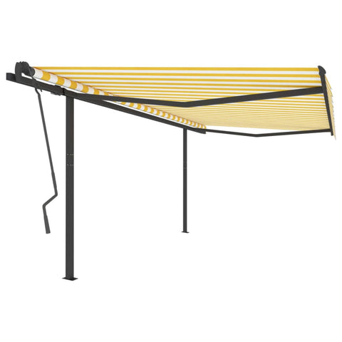 ZNTS Manual Retractable Awning with Posts 4x3.5 m Yellow and White 3070218
