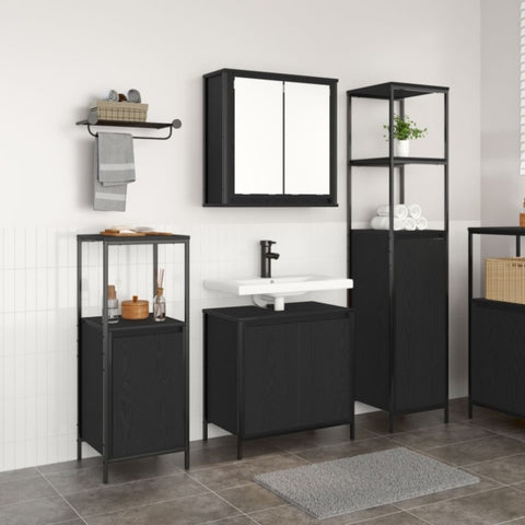 ZNTS 3 Piece Bathroom Furniture Set Black Oak Engineered Wood 3328394