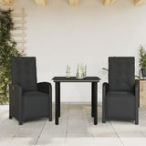 3 Piece Bistro Set with Cushions Black Poly Rattan 3212535