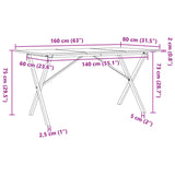 ZNTS Dining Table X-Frame 160x80x75 cm Solid Wood Pine and Steel 3282699