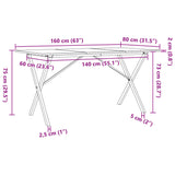 Dining Table X-Frame 160x80x75 cm Solid Wood Pine and Steel 3282699