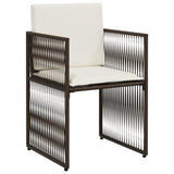 7 Piece Garden Dining Set with Cushions Brown Poly Rattan 369010