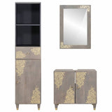 Bathroom Cabinet Set with Drawer 3 pcs Grey Solid Mango Wood 3310154