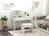 Makeup Desk with Drawer, Vanity Table Set with Flip-up Mirror and Cushioned Stool, White T3398P342982