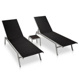 Sun Lounger Black Steel, Textilene, Glass Large 48012