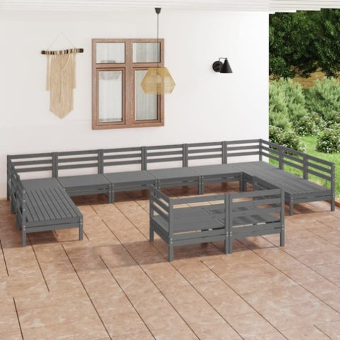 ZNTS 12 Piece Garden Lounge Set Grey Solid Wood Pine 3083496