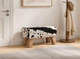 Bench 60 x 30 x 45 cm Real Leather Black and White 42042109
