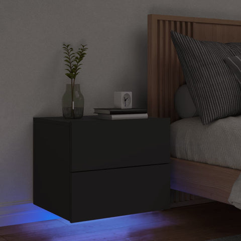 ZNTS Wall-mounted Bedside Cabinet with LED Lights Black 836814