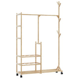 ZNTS Clothes Rack with Shelves and Wheels 100x38x175.5 cm Bamboo 4008919