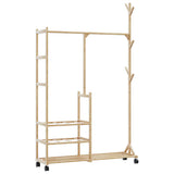 Clothes Rack with Shelves and Wheels 100x38x175.5 cm Bamboo 4008919