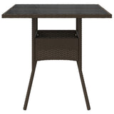 Garden Table with Glass Top Brown 80x80x75 cm Poly Rattan 365524