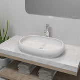 Bathroom Basin with Mixer Tap Ceramic Oval White 275496