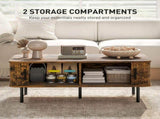 Coffee Table with Storage, Living Room Table with Slatted Tambour Sliding Doors and Foot Pads, T3398P377893