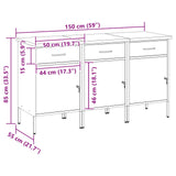Work Cabinet with Drawer 3 pcs Black and Grey 150 x 55 x 85 cm 3321366