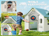 5-in-1 Playhouse Kids Outdoor Indoor with Basketball Hoop, Football Goal, Dartboard, Ring Toss T3398P378981