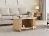 Oval Coffee Table 2 Sliding Doors, Rounded Corners,Hidden Compartment Center Table, Sofa table N605P339347E