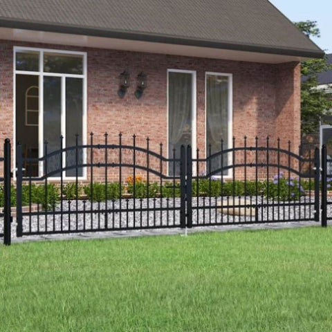 ZNTS Fence Gate with Spear Top Black 305x120 cm Powder-coated Steel 151094