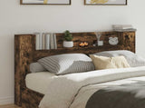 Headboard Cabinet with LED Smoked Oak 160 x 16.5 x 103.5 cm 8006568