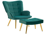 Modern Armchair with Footstool, Upholstered Accent with Ottoman, Steel Legs, Velvet Wingback T3398P377943