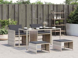 5 Piece Garden Dining Set with Cushions Light Grey Poly Rattan 365087