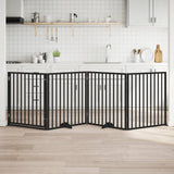 Dog Gate with Door Foldable 4 Panels Black 320 cm Poplar Wood 352195