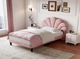 3ft Single Upholstered Velvet Bed, with Adjustable Chic Petal Headboard, Velvet Platform Bed N652P180513P