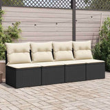 2 Piece Garden Sofa Set with Cushions Black Poly Rattan Acacia 3325242