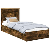 Storage Bed with Drawer Smoked Oak 90 x 190 cm Engineered Wood 3410272